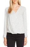 VINCE CAMUTO FIESTA DOT WRAP FRONT LONG SLEEVE HAMMERED SATIN BLOUSE,9169116