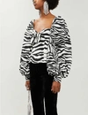 ATTICO Puffed-sleeve zebra-print satin-crepe blouse