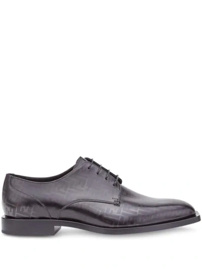 Fendi Ff-print Leather Derby Shoes In Black