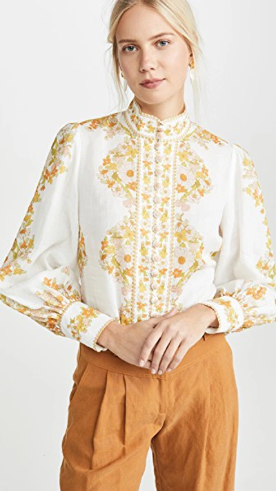 Zimmermann Super Eight Floral-print Ramie Blouse In Multi