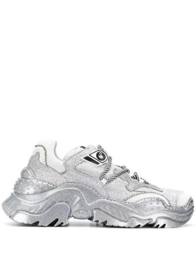 N°21 Men's Billy Metallic Mixed Media Trainers In Silver