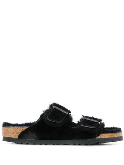 Birkenstock Arizona Buckled Sliders In Black  