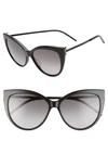 Saint Laurent 56mm Cat Eye Sunglasses In Shiny Black/ Smoke Gradient