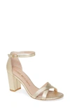 Stuart Weitzman Nearlynude Ankle Strap Sandal In Platino Lame Nappa