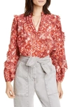 ULLA JOHNSON RANA RUFFLE FLORAL BLOUSE,HO190214