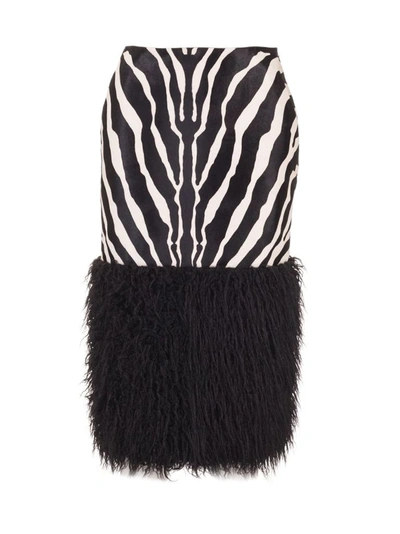 Saint Laurent Calf Hair And Faux Fur Skirt In Black