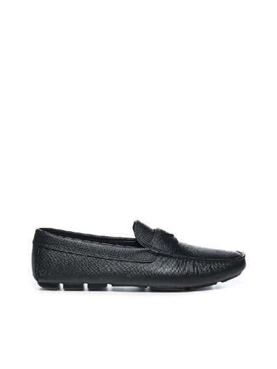 Prada Textured Calfskin Loafers In Nero