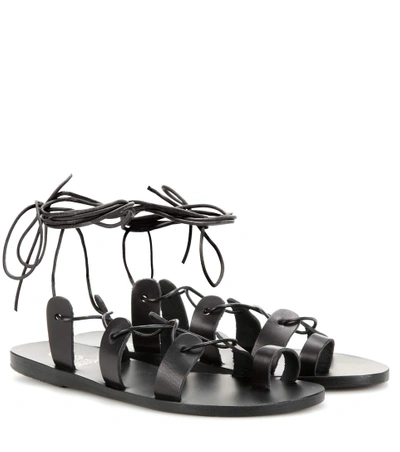 Ancient Greek Sandals Alcyone Lace-up Metallic Leather Sandals In Black