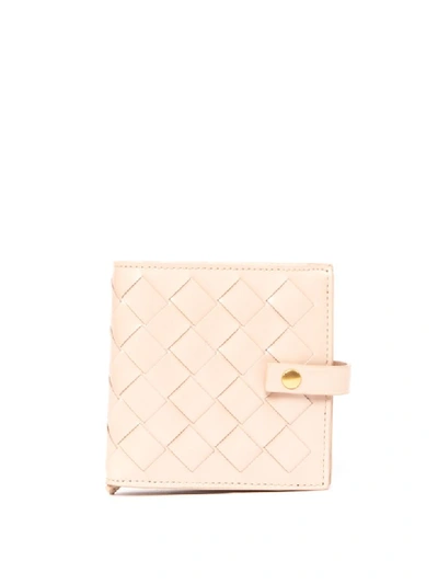 Bottega Veneta French Nude Color Woven Leather Wallet In Neutrals