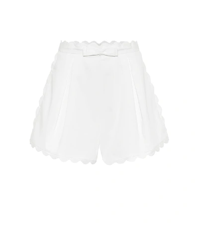 Zimmermann Super Eight Scalloped Pleated Cotton-piqué Shorts In Ivory