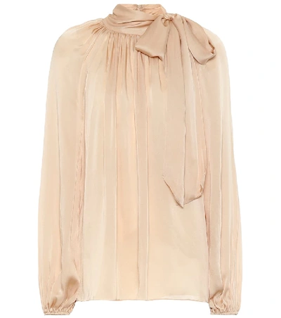 Zimmermann Super Eight Pussy-bow Silk-charmeuse Blouse In Beige