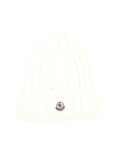 Moncler Logo Patch Knit Beanie In White