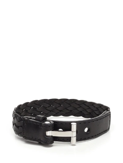 Tom Ford Leather Braided Bracelet In Black