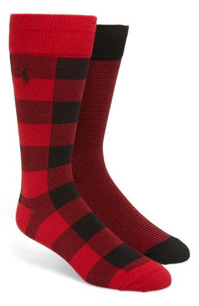 Polo Ralph Lauren 2-pack Buffalo Check & Stripe Slack Socks In Red