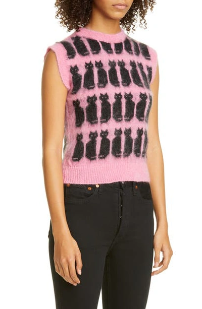 Ashley Williams Salem Cat Jacquard Mohair Sweater Tank In Pink