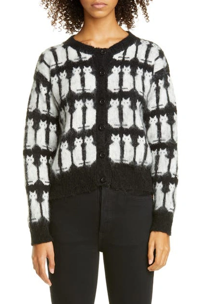 Ashley Williams Cat Jacquard Mohair Cardigan In Black