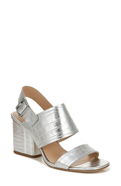 Via Spiga Harriett Metallic Croc-embossed Leather Slingback Sandals In Silver