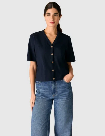 22454328 Ella V-neck Button Through Top In Blue