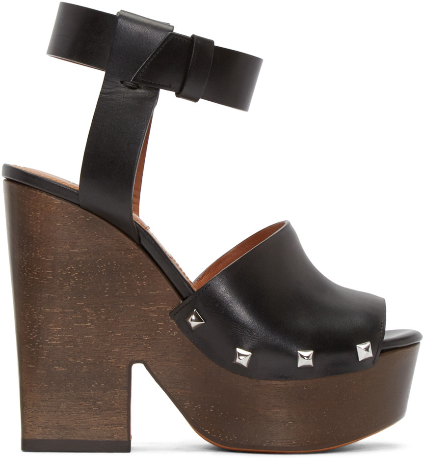 Givenchy 'sofia' Stud Leather Wooden Clog Sandals In Black | ModeSens