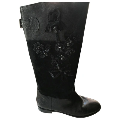 Pre-owned Moschino Leather Riding Boots In Black