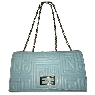 Pre-owned Fendi Leather Clutch Bag In Turquoise