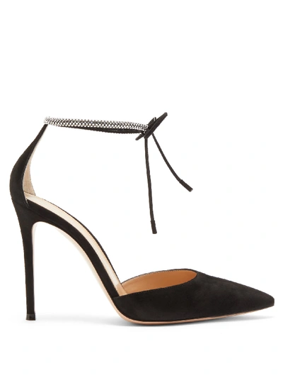 Gianvito Rossi 105 Crystal-embellished Suede Pumps In Black