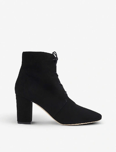 Lk Bennett Lira Lace-up Suede Ankle Boots In Bla-black