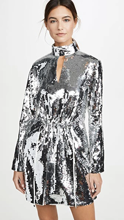 Tibi Avril Sequin-embellished Mini Dress In Silver