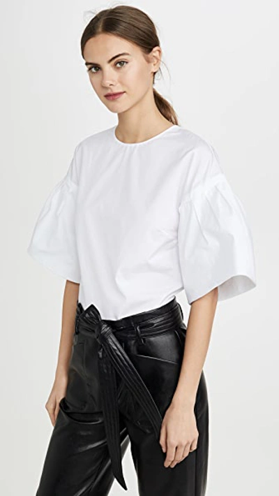 Adam Lippes Flutter Sleeve Top In White