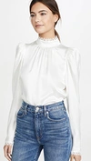 Frame Lace-trimmed Silk-satin Blouse In Off White