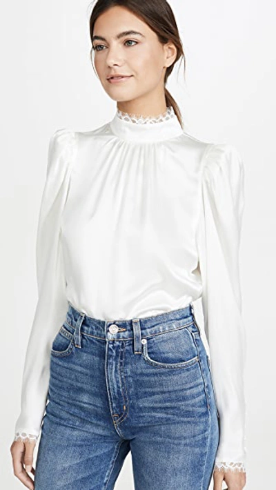 Frame Lace-trimmed Silk-satin Blouse In Off White