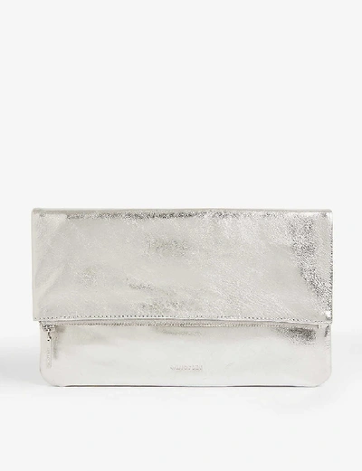 Whistles Chapel Metallic Leather Clutch Bag In Silver