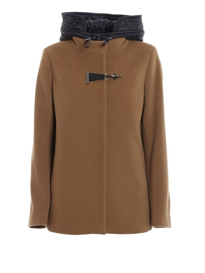 Fay Double Front Wool Padded Short Coat In Light Brown