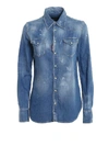Dsquared2 Distressed-effect Button-down Denim Shirt In Blue