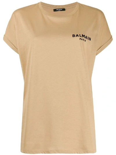 Balmain Short-sleeve Logo T-shirt In Brown