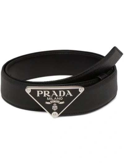 Prada Logo-plaque Buckle Belt In Black