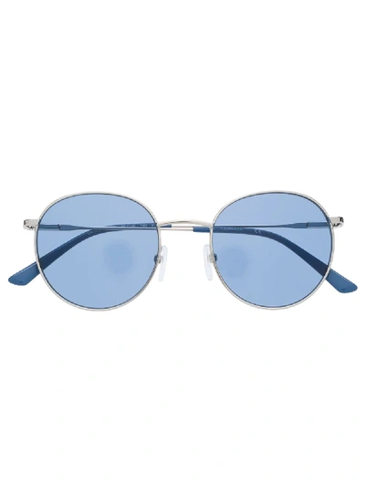 Calvin Klein Two-tone Round Frame Sunglasses In 金属色