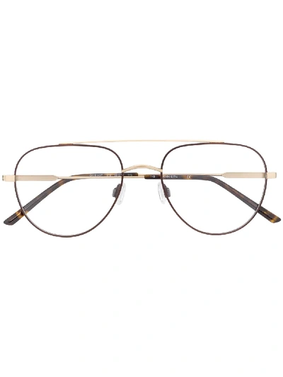 Calvin Klein Tortoiseshell Pilot-frame Glasses In Gold
