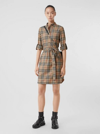 BURBERRY Vintage 格纹弹力棉质系腰衬衫式连衣裙,80245851