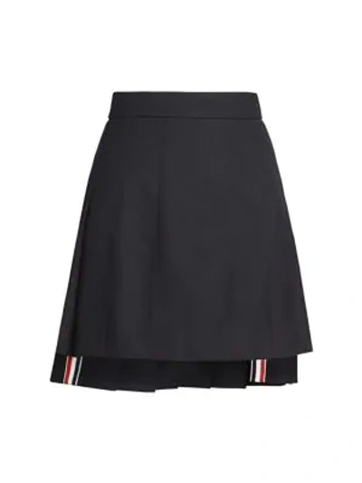 Thom Browne Dropped Back Pleated Mini Skirt In Navy