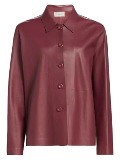 The Row Frim Leather Button-front Jacket In Currant