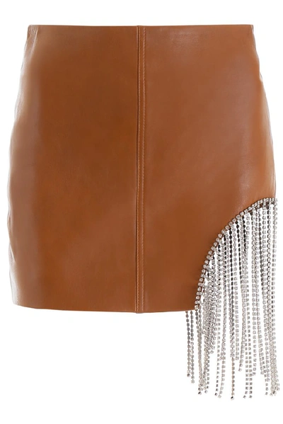 Area Crystal Fringe-embellished Mini Skirt In Brown