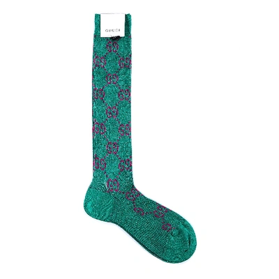 Gucci Gg-intarsia Metallic Cotton-blend Socks In Green