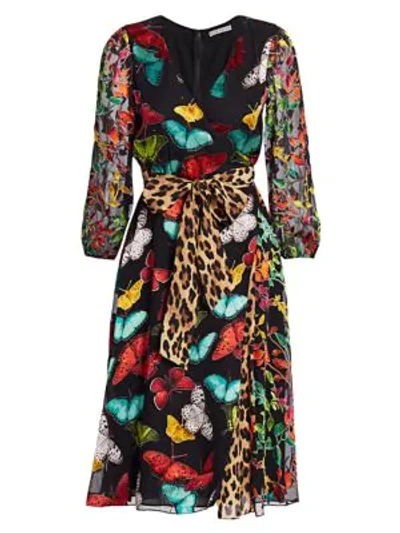 Alice And Olivia Women's Jesse Mixed Print Wrap Dress In Butterflies Combo