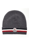 MONCLER MONCLER STRIPED TRIM LOGO PATCH BEANIE