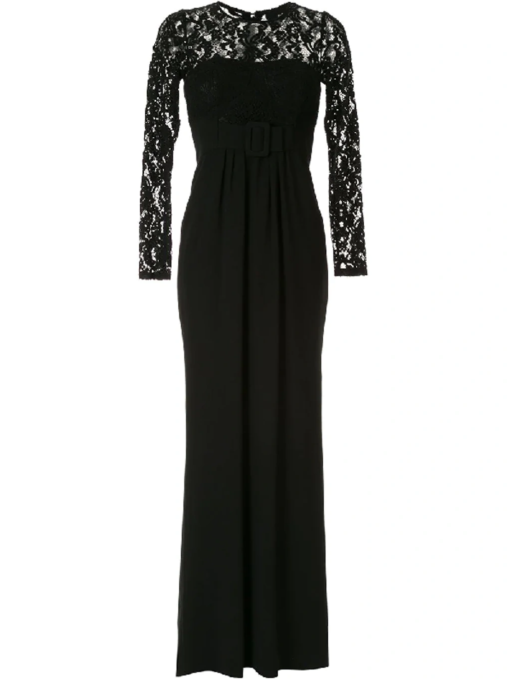 Paule Ka Lace Insert Belted Gown In Black | ModeSens