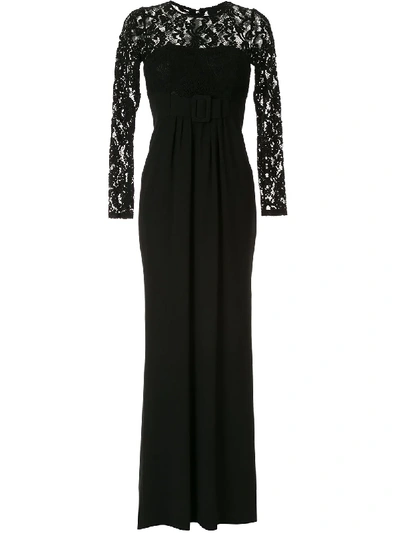 Paule Ka Lace Insert Belted Gown In Black | ModeSens