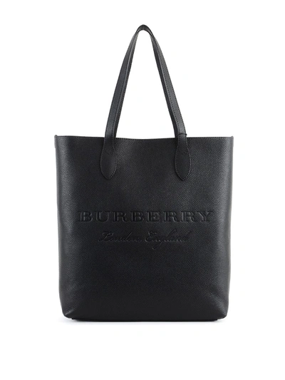 Burberry Remington Ns Embossed Leather Tote In Black