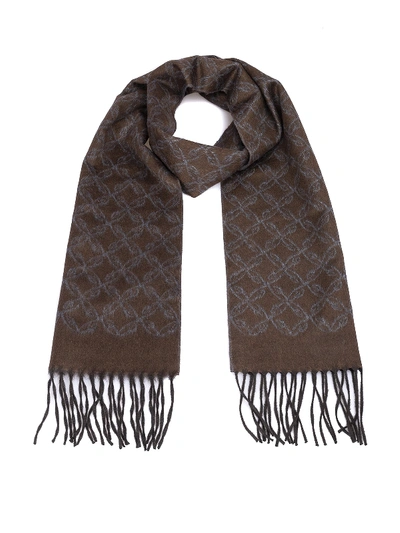 Brioni Patterned Silk And Cashmere Scarf In Brown