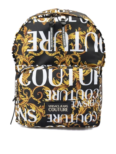 Versace Jeans Baroque Print Backpack In Black